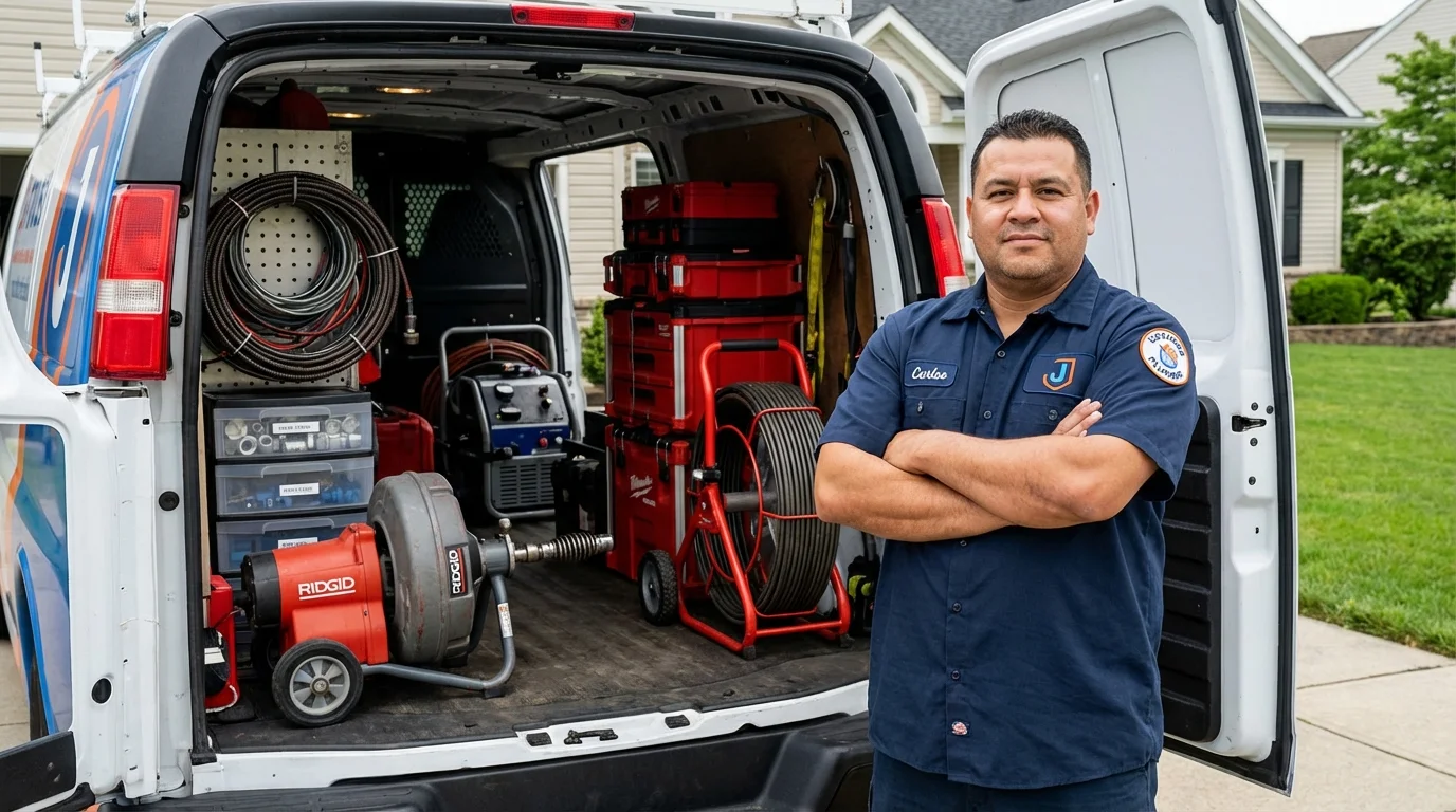 Professional drain cleaning equipment and Johns Plumbing LLC plumber in Pigeon