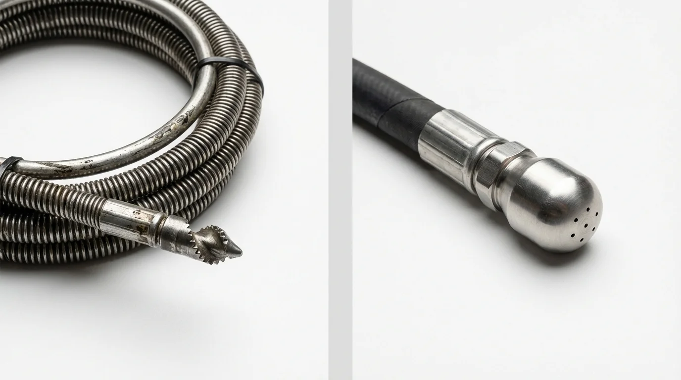 Drain snake cable and hydro jetting nozzle used for drain cleaning in Pigeon, MI