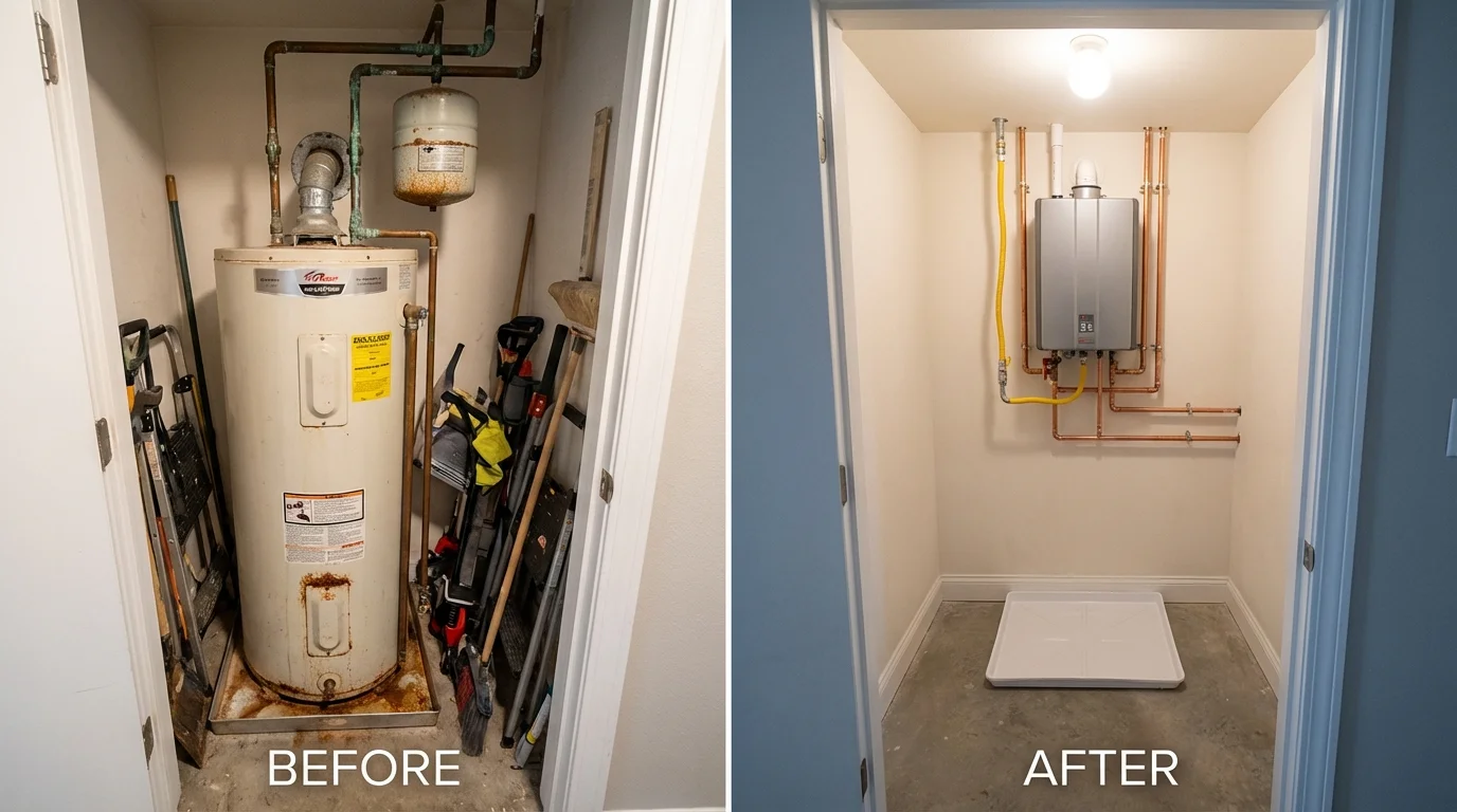 Tank water heater versus wall-mounted tankless unit comparison for Pigeon, MI homeowners