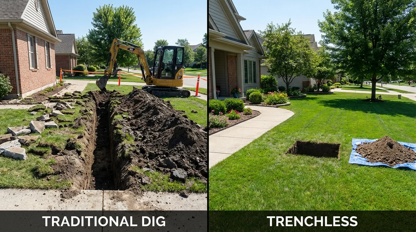 Trenchless sewer repair with minimal yard damage versus traditional excavation in Pigeon, MI